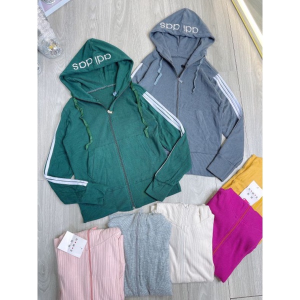 Áo khoác thun có nón tay dài phối sọc trắng siêu xinh rẻ đẹp