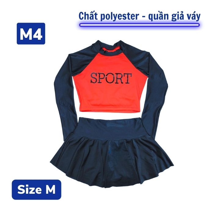 Đồ bơi tay dài cho bé gái kín đáo từ 30-50kg - chân váy cạp cao- Tomchuakids