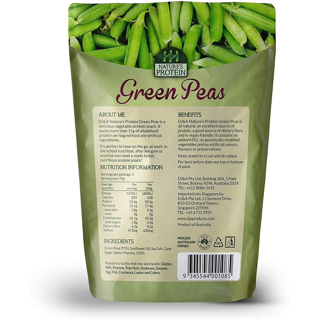 Đậu Hà Lan sấy giòn DJ&amp;A Nature’s Protein Green Peas 75g