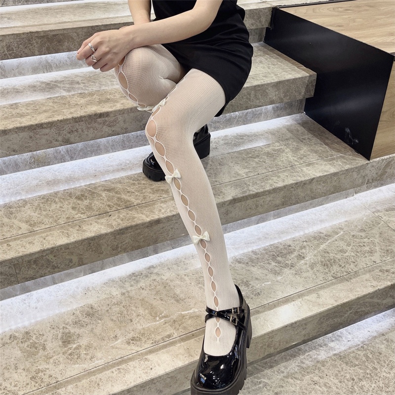 Quần Tất Lưới Nhung Đính Nơ Phong Cách Gothic Ngọt Ngào Cho Nữ