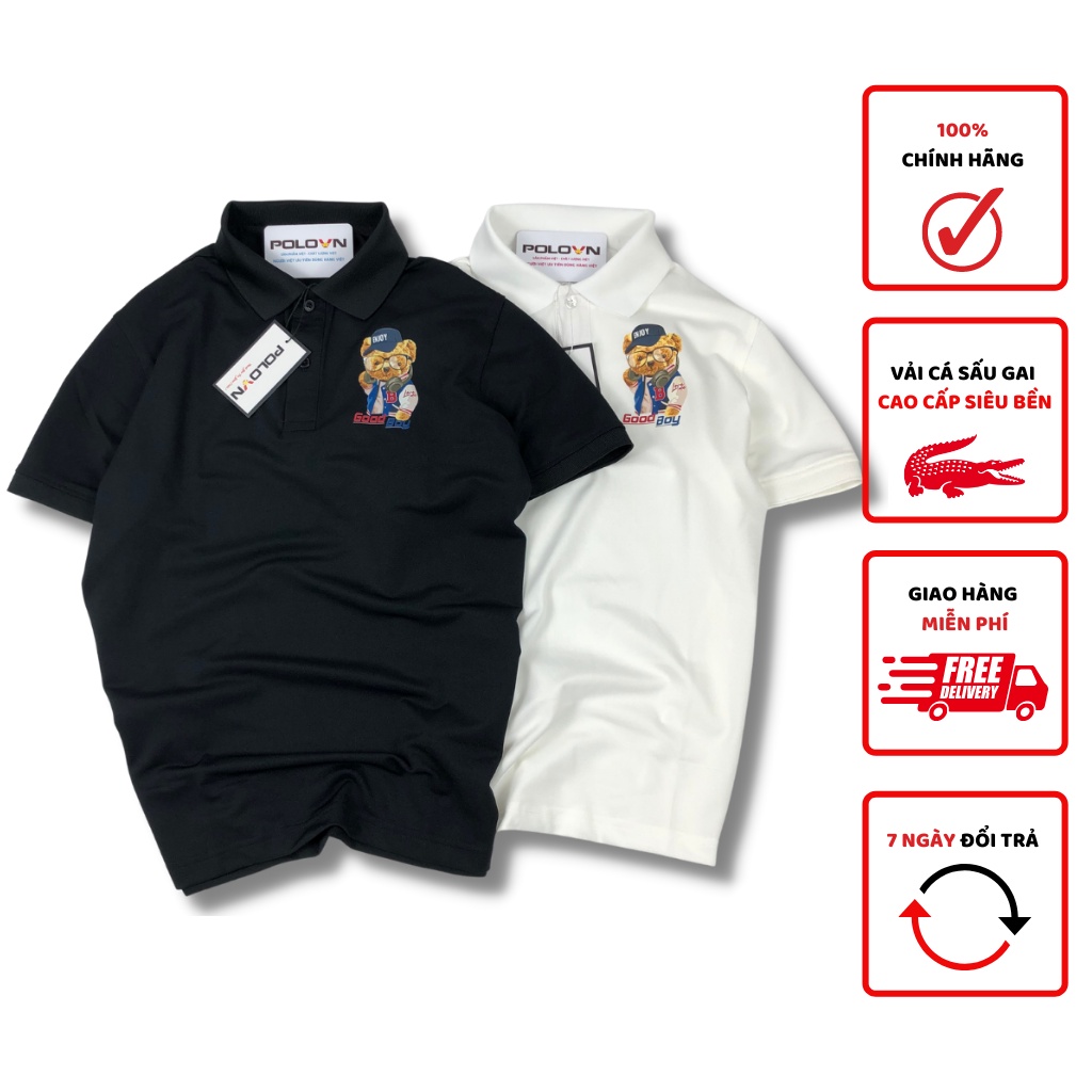 Áo thun polo nam cổ bẻ , vải cá sấu , hình Gấu Good Boy - hình ảnh sắc nét ,không xù lông, không ra màu, không co rút áo