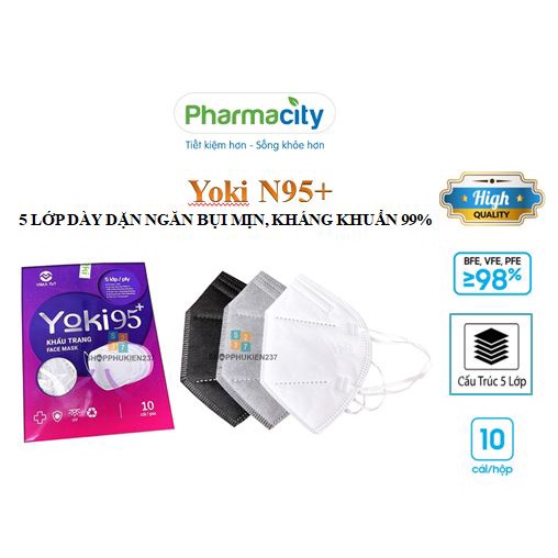 Khẩu Trang 5 Lớp Yoki N95 Kháng Khuẩn Lọc Bụi Mịn - Hộp 10 Cái