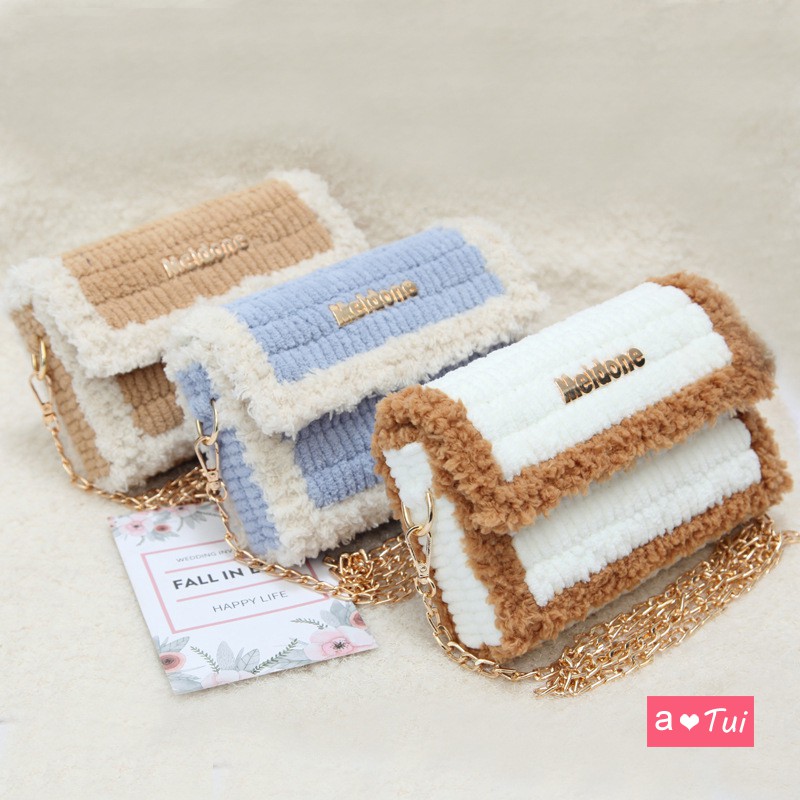 Túi Handmade Tự Đan Nguyên Set Phụ Kiện Gồm Len Mịn, Cancas cắt sẵn, Dây Xích Chắc Chắn meidone