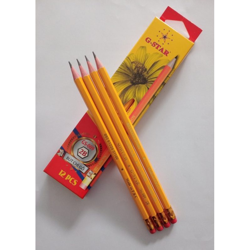 Hộp 12 cây Bút chì gỗ thân vàng G-star 009