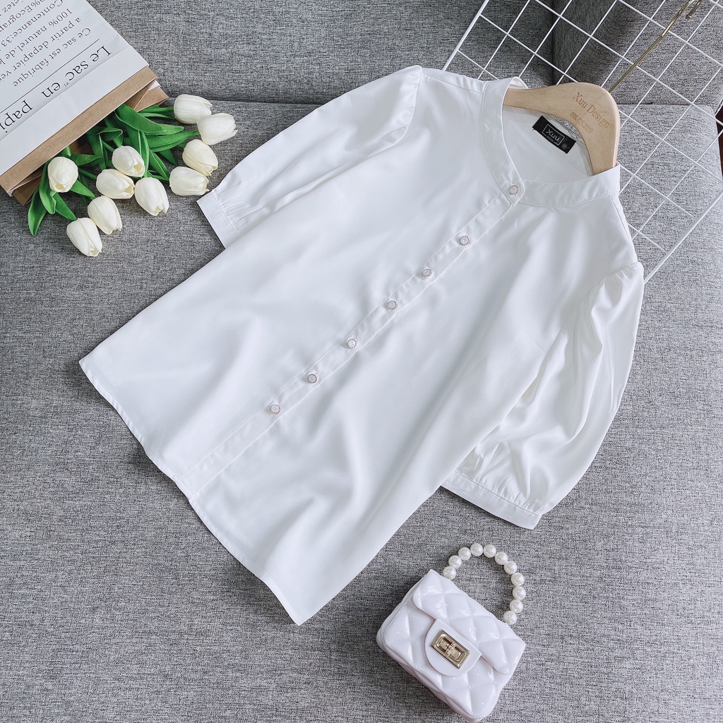 Áo sơ mi nữ kiểu dáng basic cổ tàu ngắn tay - CHUNXUU CLOTHING SK03