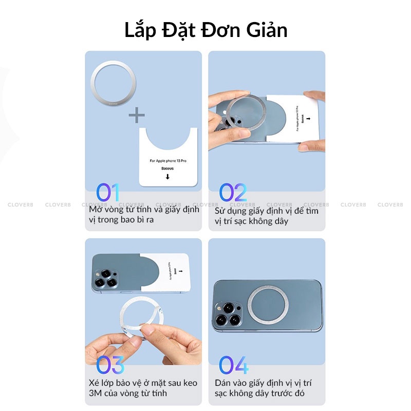 Baseus - Miếng Dán Vòng Kim Loại Siêu Mỏng Hỗ Trợ Sạc Không Dây Từ Tình Cho Ốp Lưng Điện Thoại, iP8-iP14, Samsung