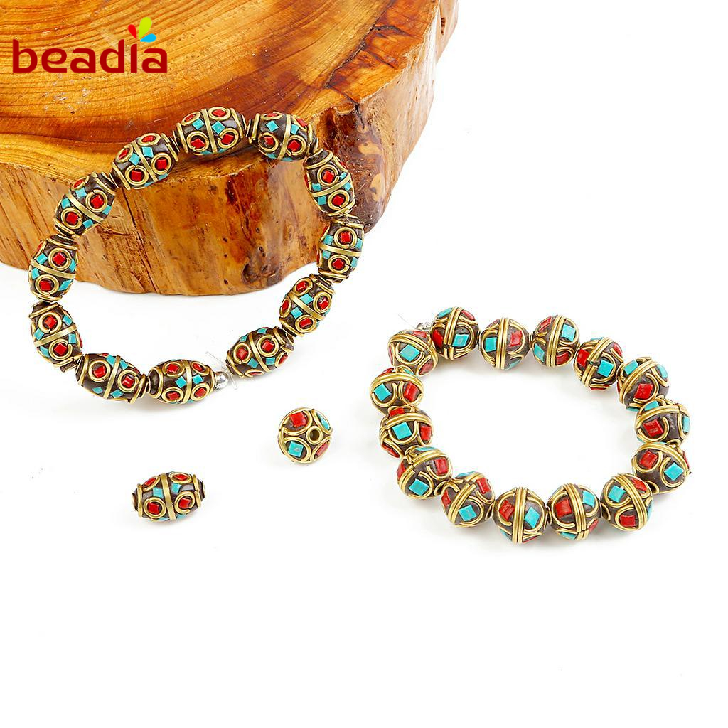 Beadia Hạt Xỏ Màu Vàng Đồng Phong Cách Tây Tạng Cổ Điển Dùng Làm Phụ Kiện Trang Trí Đầm Cưới DIY