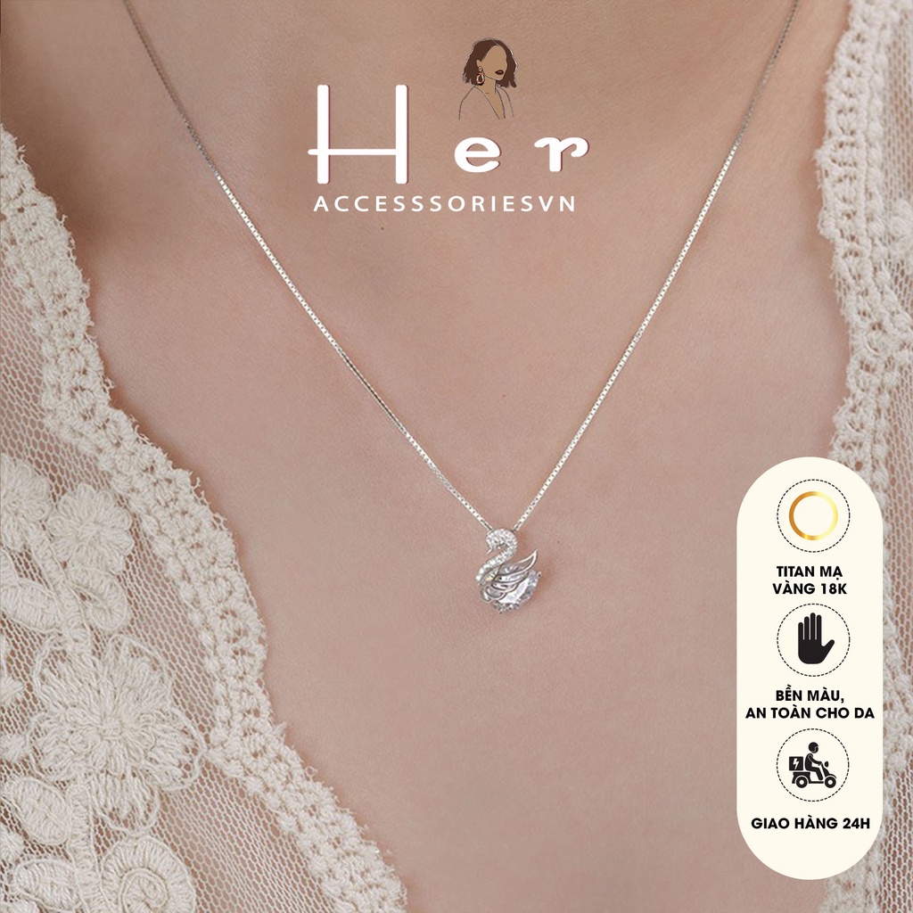 Dây chuyền Titan nữ mạ vàng 18k  vòng cổ hình thiên nga đính đá sang chảnh  Her Accessories CT26