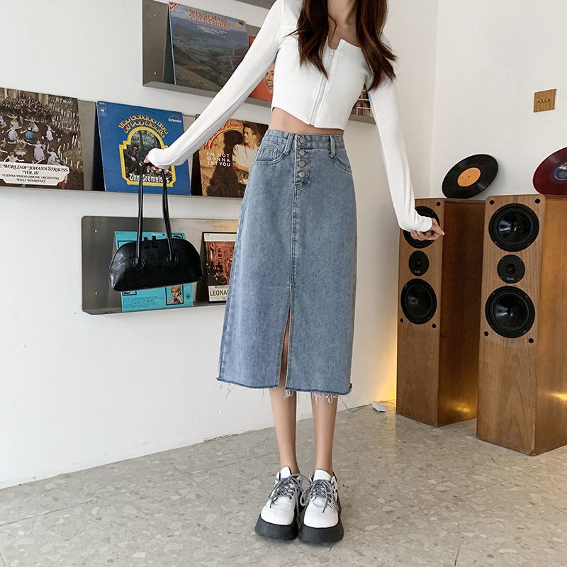 Chân váy jean Chữ A Lưng Cao Thời Trang