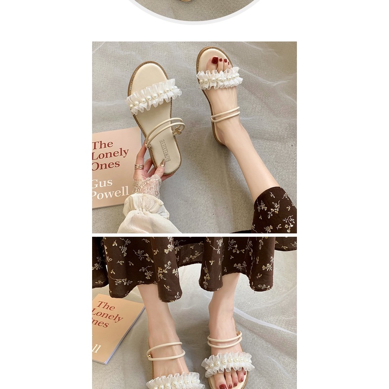 Dép Sandal Mùa Hè Hai Quai Đế Phẳng Phong Cách Thời Trang Hàn Quốc Mới Cho Nữ Sinh