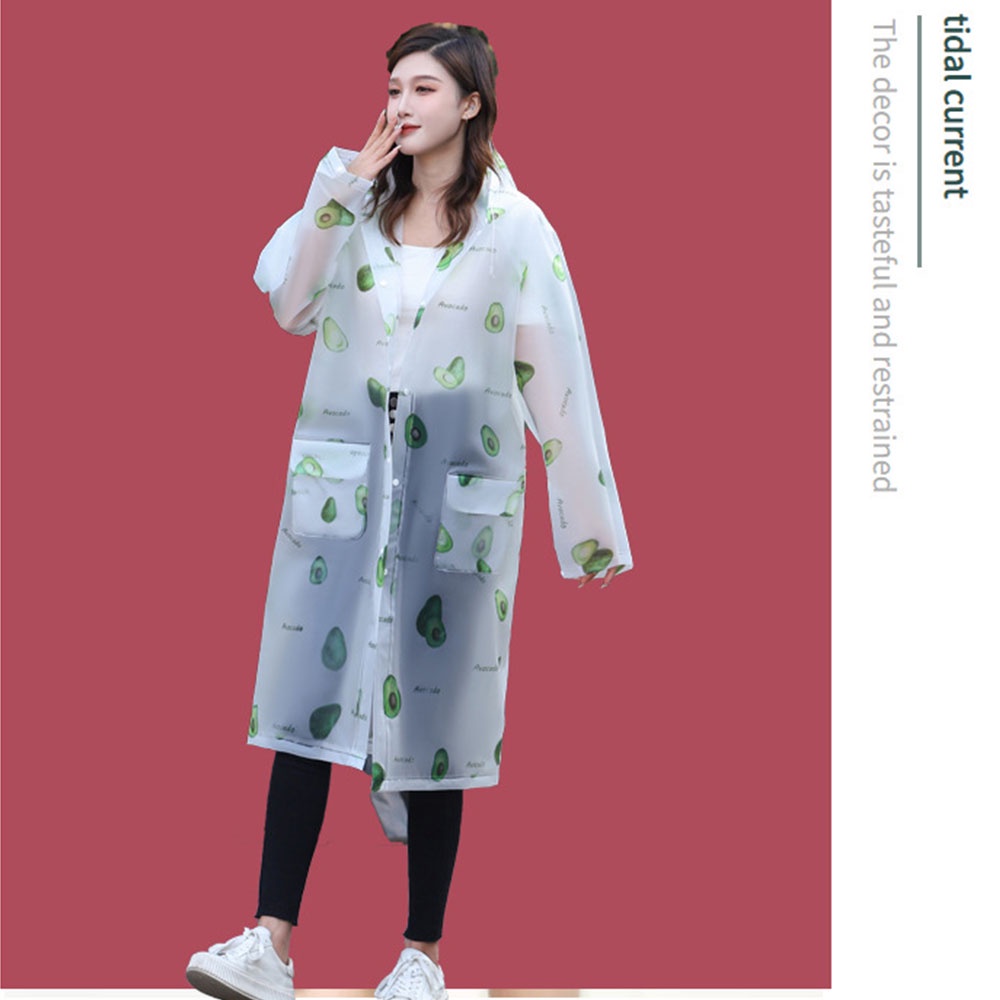 Áo Mưa EVA Dày Dặn In Họa Tiết Trái Bơ Dễ Thương Kèm Túi Đựng Tiện Dụng Cho Hoạt Động Ngoài Trời