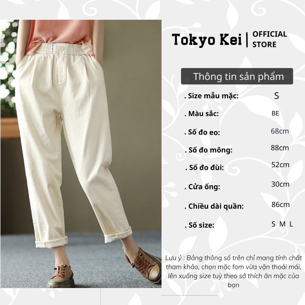 Quần Baggy nữ kaki lưng thun cúc ống suông Tokyokei TQH82 trắng basic năng động