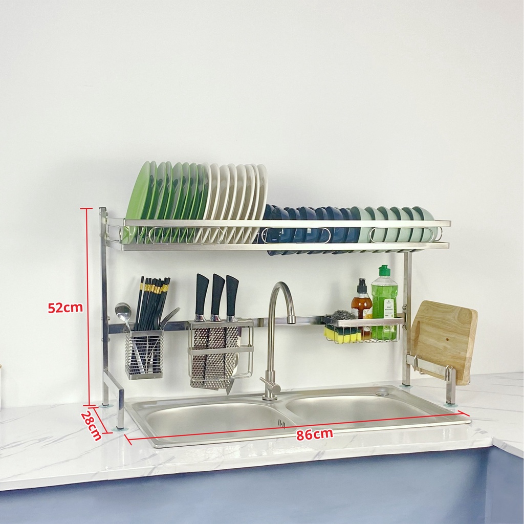 Kệ chén bát đa năng FOODCOM chất liệu inox cao cấp không han gỉ để trên bồn rửa dùng cho bồn đôi, tiết kiệm không gian