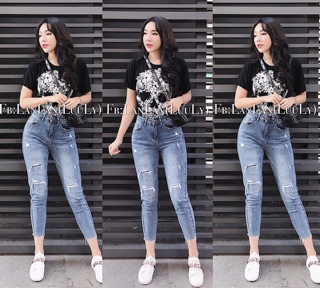 Thời trang BigSize - Quần Jean Nữ 9 Tấc Skinny Jean Phom Ôm Rách Kiểu Vá Đắp 3019 4488 MoliJeans