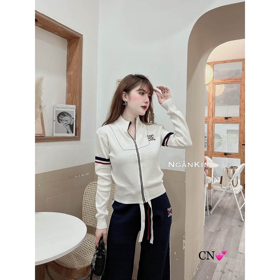 Set len khoá thêu ngực + quần ống suông