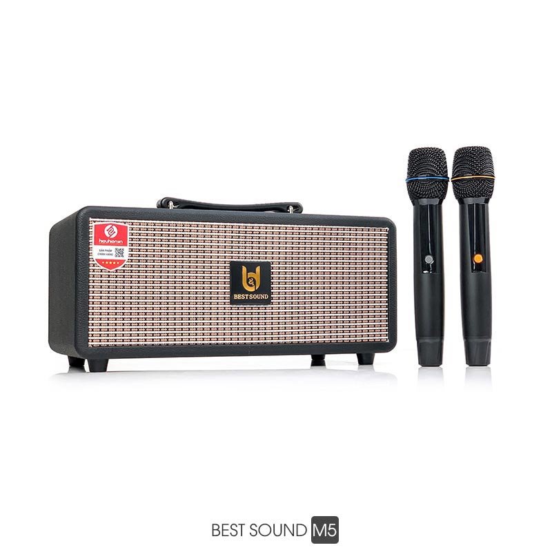 Loa mini xách tay Best Sound M5 + 2 micro không dây - Hệ thống 2 Loa bass 13.5cm và 2 loa treble 5cm - CTy Thiên Phúc