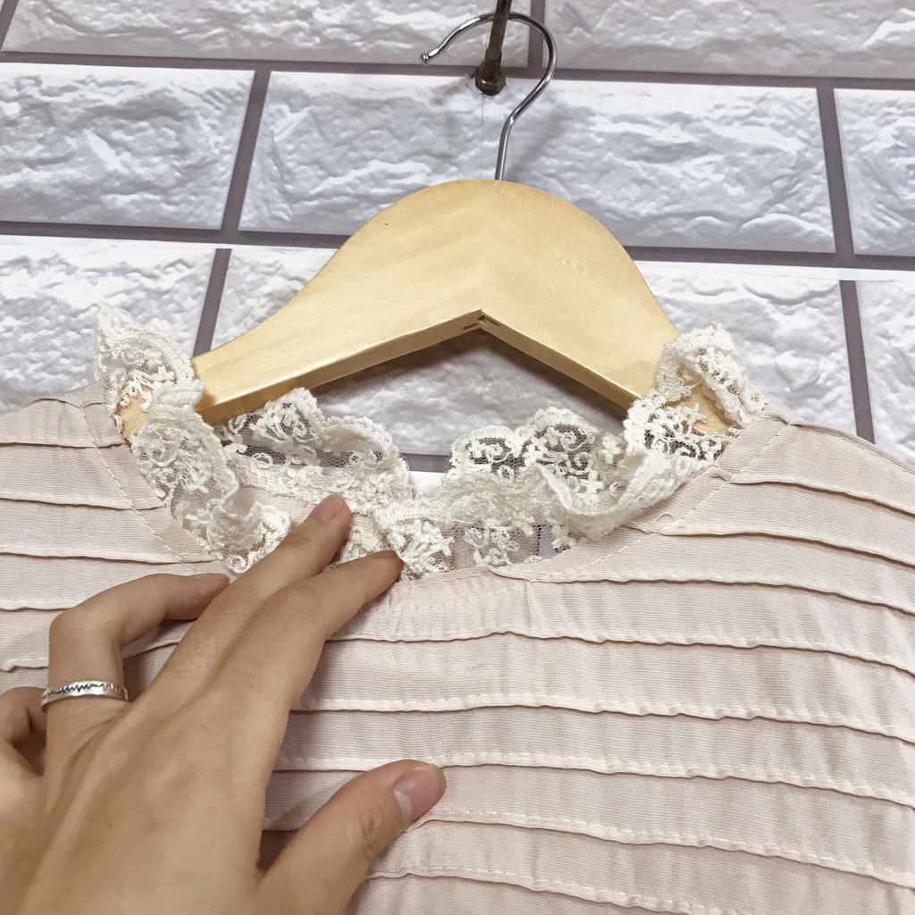 Áo sơ mi babydoll nữ công sở bánh bèo tay phồng phối cổ ren tiểu thư xinh xắn