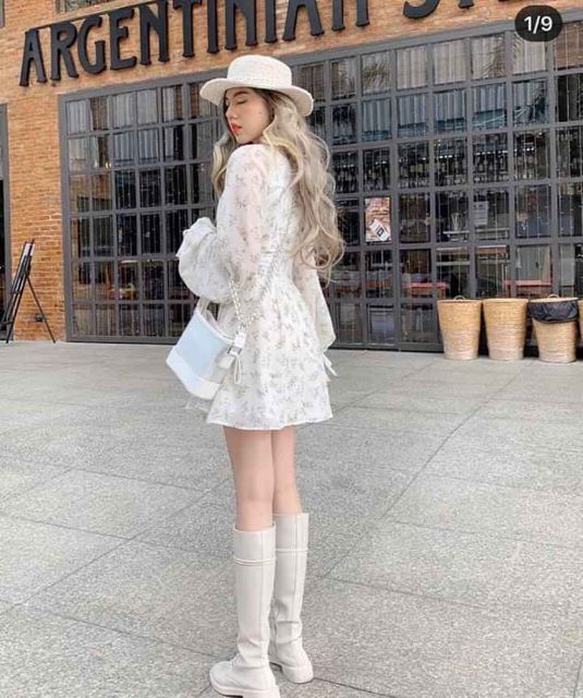 Đầm hoa cột nơ ngực