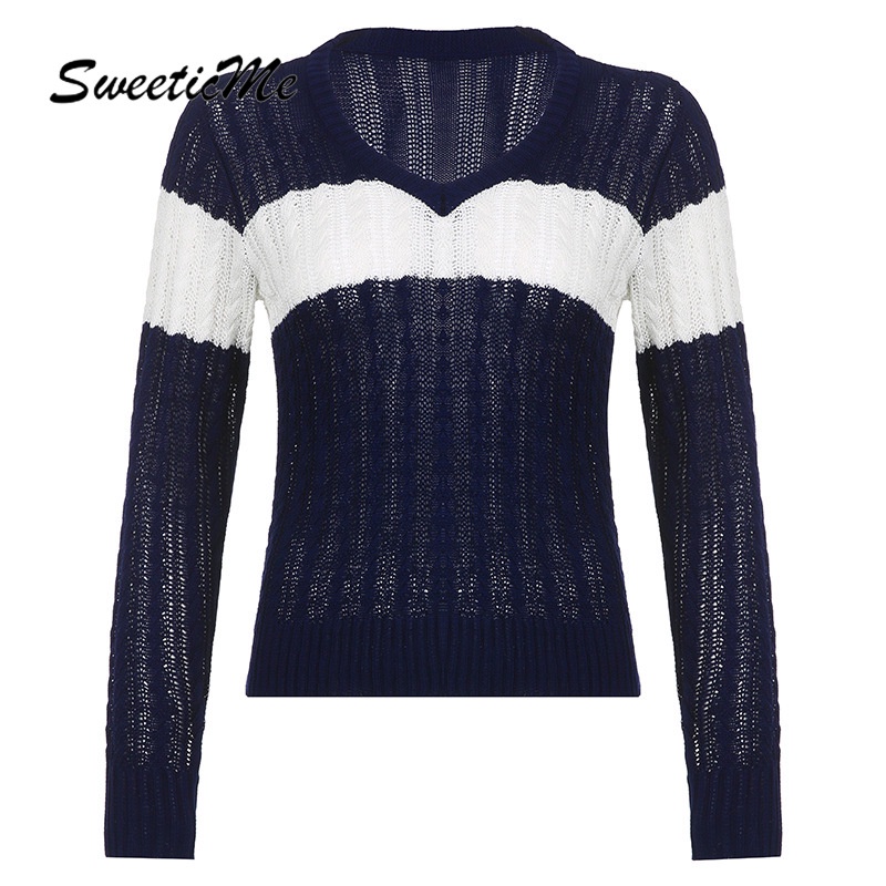 Áo Sweater Tay Dài Cổ Tròn Dáng Ôm Họa Tiết Kẻ Sọc Thời Trang 2022 Cho Nữ