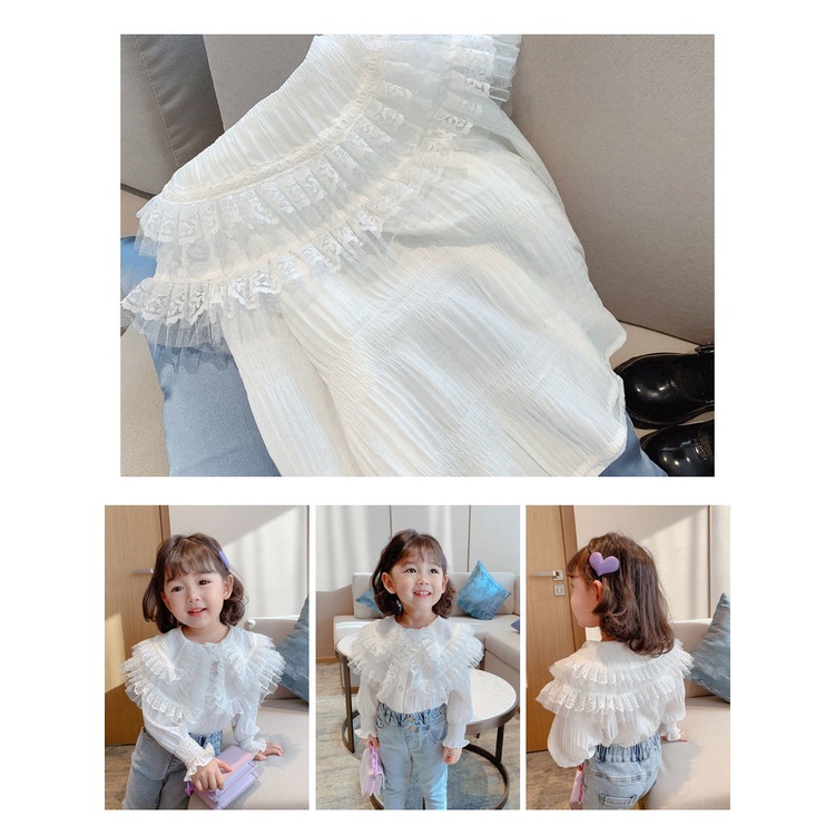 Áo Sơ Mi Tay Dài Cổ Búp Bê Thời Trang Xuân Thu Cho Bé Gái 3-5 Tuổi 6-10 Tuổi