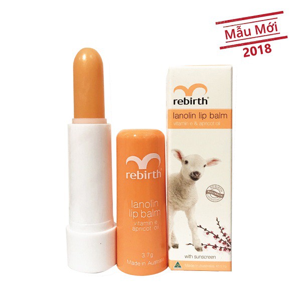 Son dưỡng môi chiết suất nhau thai cừu Rebirth Lanolin Lip Balm, Úc, mẫu mới 2018