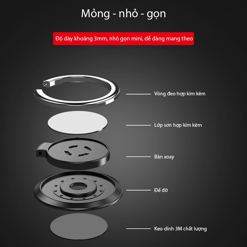 Iring Móc gắn điện thoại kiêm giá đỡ Cát Thái cực mỏng nhỏ gọn đường viền đeo thoải mái xoay 360 độ từ tính