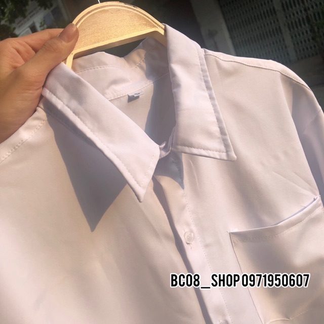Áo Sơ Mi Trắng Tay Dài Túi Basic Phong Cách Unisex BC047