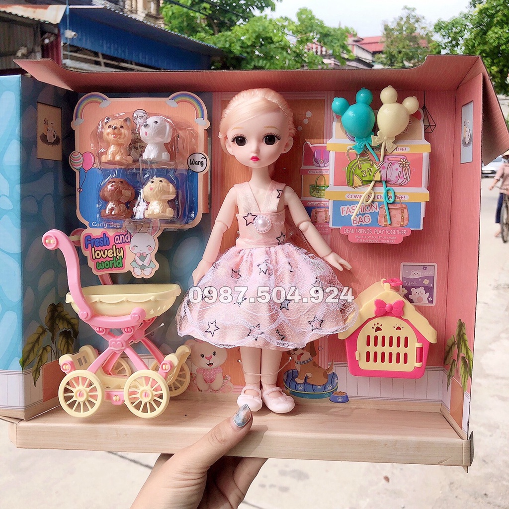Búp Bê 22cm Kèm Phụ Kiện Thú Cưng Xe Đẩy Đáng Yêu Đồ Chơi Cho Bé Gái Từ 2 Đến 6 Tuổi Hiếu Toys