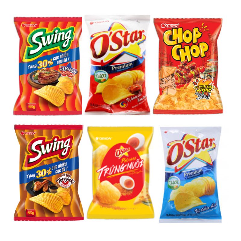 Lô 6 gói Snack khoai tây O'star Orion gói lớn 63g