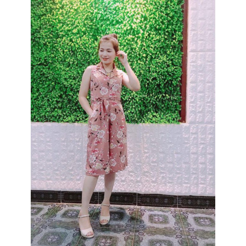 Bộ Jumpsuit Ống Rộng Vải Chéo Thái Hàng Freesize