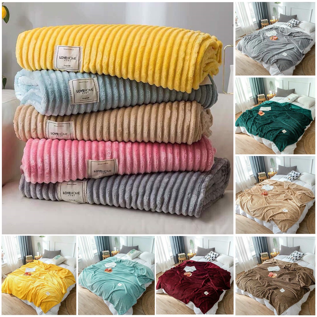 Chăn Tuyết Kẻ Tăm Thu Đông Mềm Mịn Nhập Khẩu Full 9 Màu (Kích Thước 2mx2m3 Nặng 1kg4) [XẢ HÀNG]