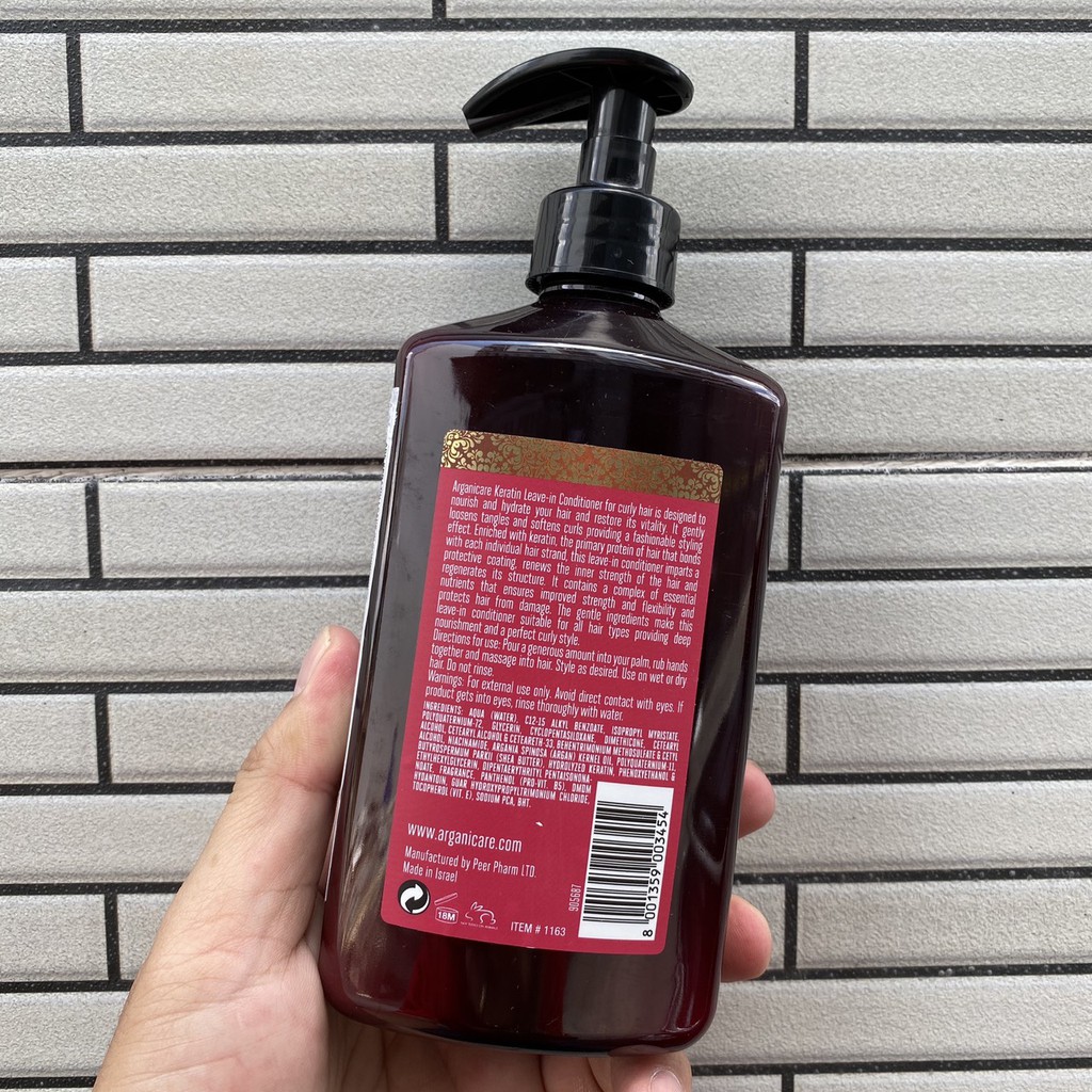 {Siêu rẻ} {Chính hãng} Kem xả khô tạo kiểu tóc ARGANICARE Keratin LEAVE-IN Conditioner 400ml