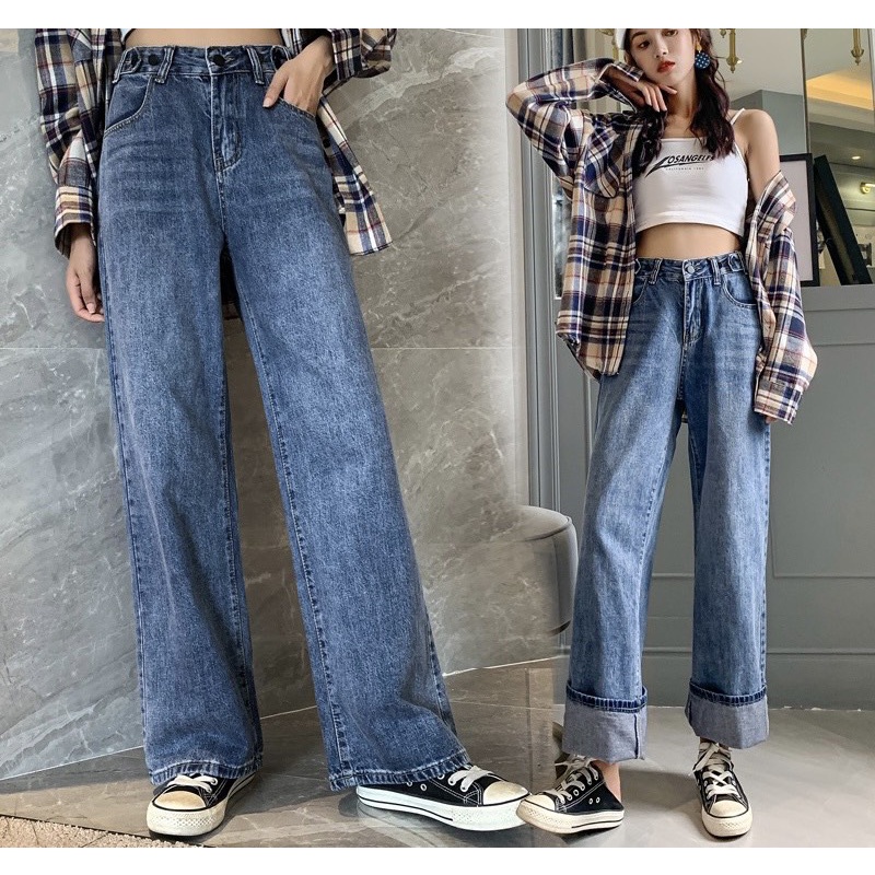 ( Quần Bigsize 30-35) Quần Jean Ống Suông Xanh Đá - Cạp Cao Trên Rốn | BigBuy360 - bigbuy360.vn