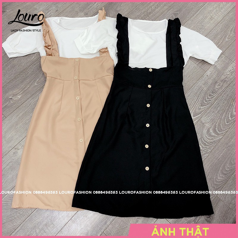 Set váy đầm yếm nữ🌞ẢNH+VIDEO🌞 set yếm nữ 2 chi tiết áo tay phồng kết hợp váy yếm dáng dài-L032 | BigBuy360 - bigbuy360.vn