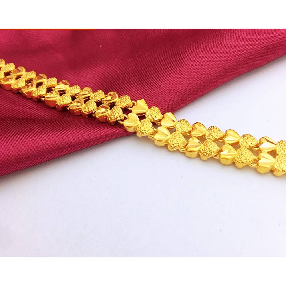 Lắc tay nữ thời trang mạ vàng 24k đúc hoa văn trái tim đôi GN0065