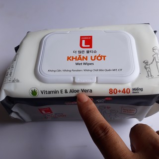 Khăn ướt gia đình CHOICE L Lotte Hàn Quốc 120 miếng (tờ) hương trà xanh & lô hội nắp nhựa tiện dụng