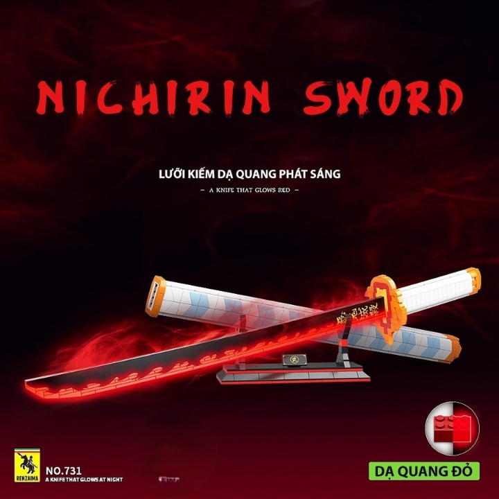 Đồ Chơi Lắp Ráp Kiểu Mô Hình Nhật Luân Kiếm Phát Sáng Của Viêm Trụ Rengoku Kyoujurou trong Kimetsu no Yaiba.