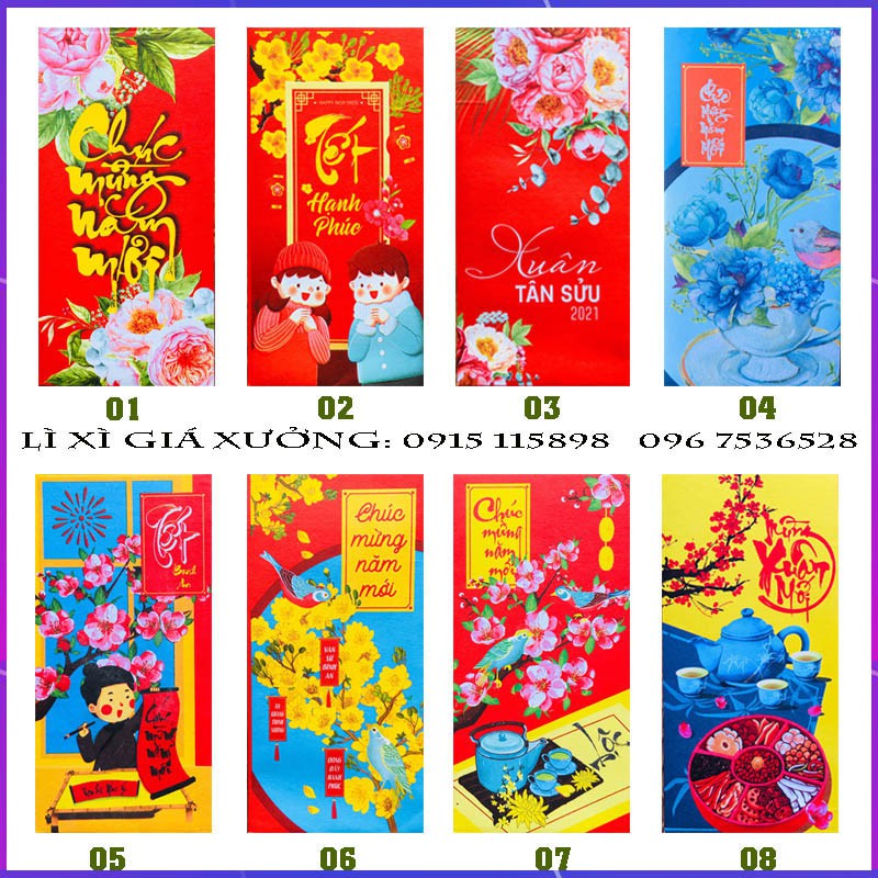 LÌ XÌ  Bao Lì Xì Tết Chúc mừng năm mới, LÌ XÌ ĐẸP - set 5 cái - VPP Halu