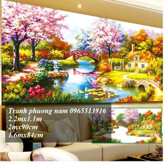 Tranh đính đá phong cảnh tổ ấm hạnh phúc khổ lớn 2.2mx1.1m