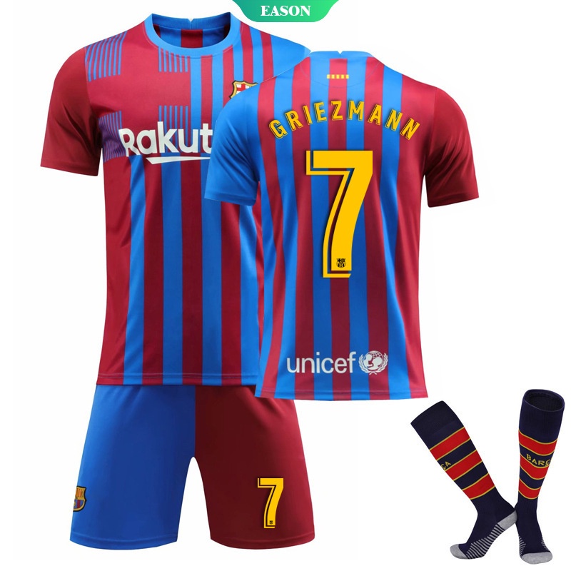 2022 Barcelona Vận Chuyển Vớ Tại Nhà Không. 10 Messi Jersey Set không. Bộ Quần Áo Đá Banh Ngắn Tay Nhanh Khô In Logo Số 21 Fati
