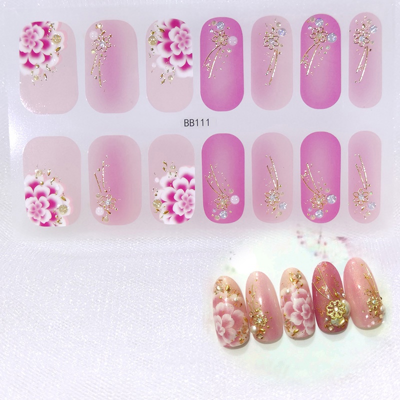 [Hàng mới về] Miếng dán móng tay màu gradient họa tiết 3D đính kim cương giả sang trọng Bb107-Bb124 DIY