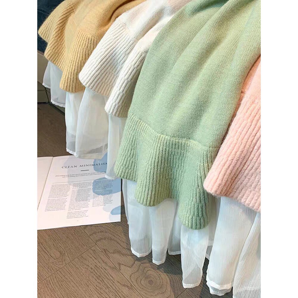 Đầm len dệt kim dáng dài xoè chân voan thả sức dịu dàng