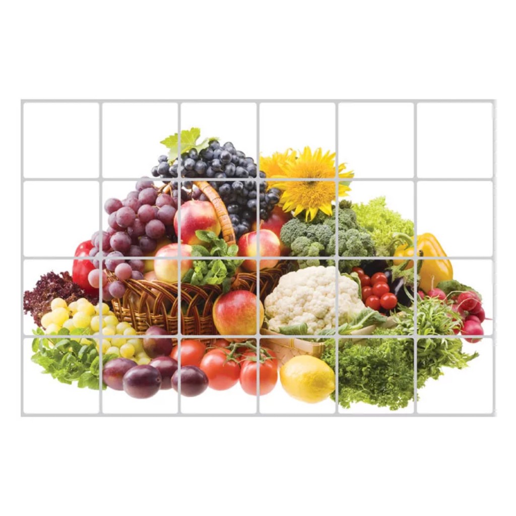 Decal dán bếp tráng nhôm cách nhiệt size lớn - rổ trái cây lớn