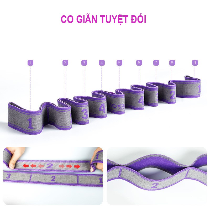 Dây tập yoga,dây hỗ trợ tập gym chia 9 đốt co giãn (KT 105 x 3.6cm)