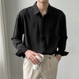 Áo sơ mi nam Hàn Quốc vải lụa dài tay form rộng unisex phong cách Hàn Quốc AS01