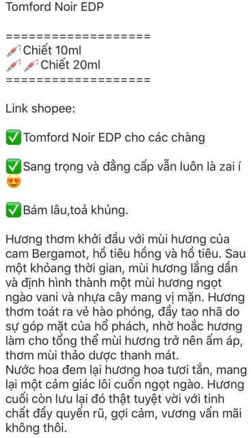 Nước hoa mẫu thử Nữ Tom Ford Noir EDP (5ml/10ml/20ml) [𝓀𝒾𝓃𝑔𝓈𝒽𝑜𝓅] | Thế Giới Skin Care
