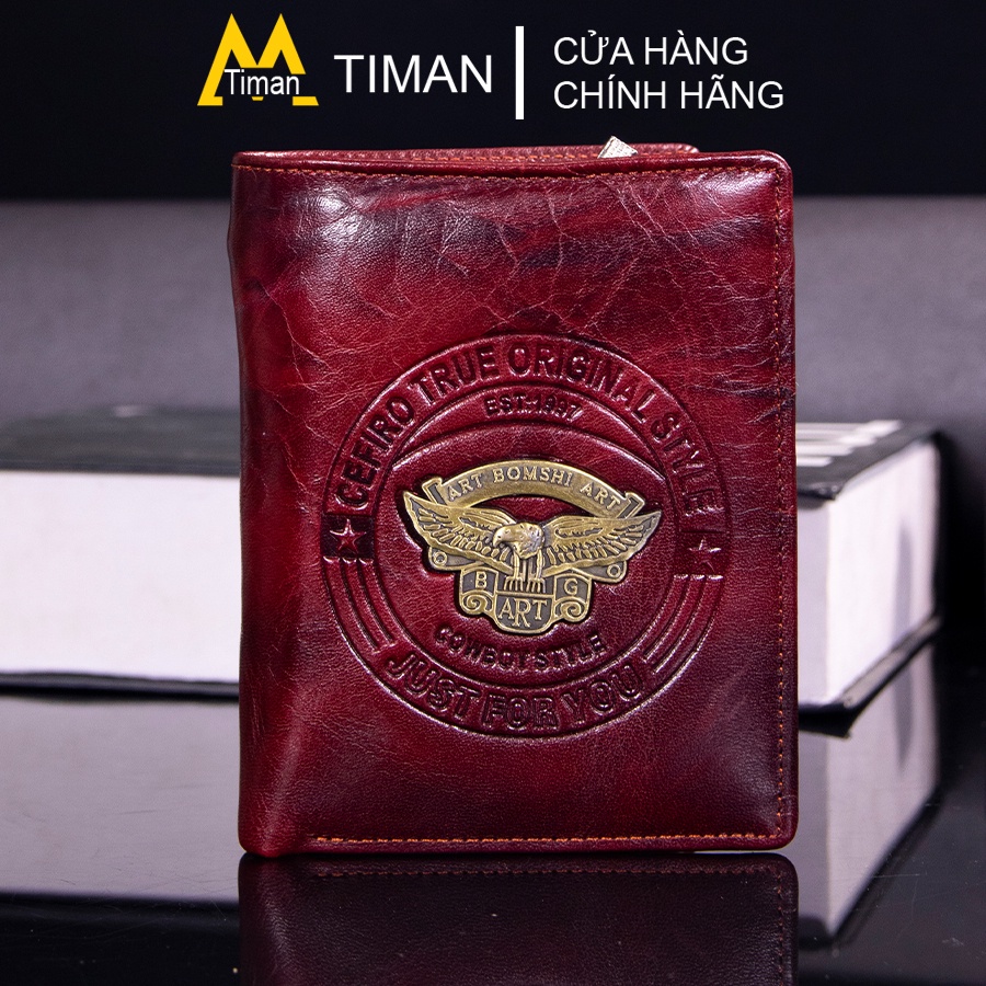 Ví da nam da thật logo nổi 10 ngăn tiện lợi cao cấp chính hãng cefiro dáng đứng TIMAN VD03 bền bỉ sang trọng phong cách