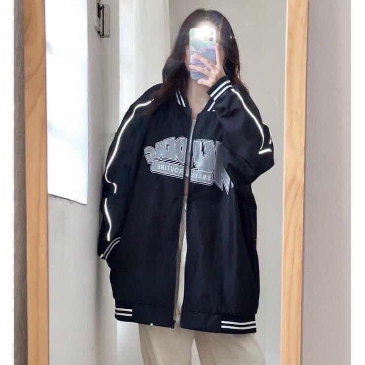 Áo bomber khoác gió jacket form rộng MUDENG nam nữ mặc được khóa kéo có phản quang màu trắng đen