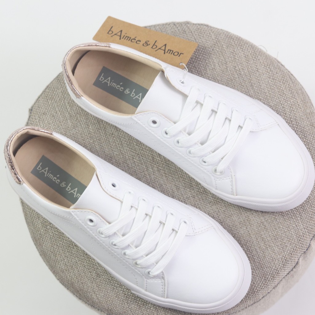Giày thể thao nữ sneaker màu trắng đẹp dáng giày đế bằng cổ thấp chính hãng bAimée & bAmor - MS0963 | BigBuy360 - bigbuy360.vn