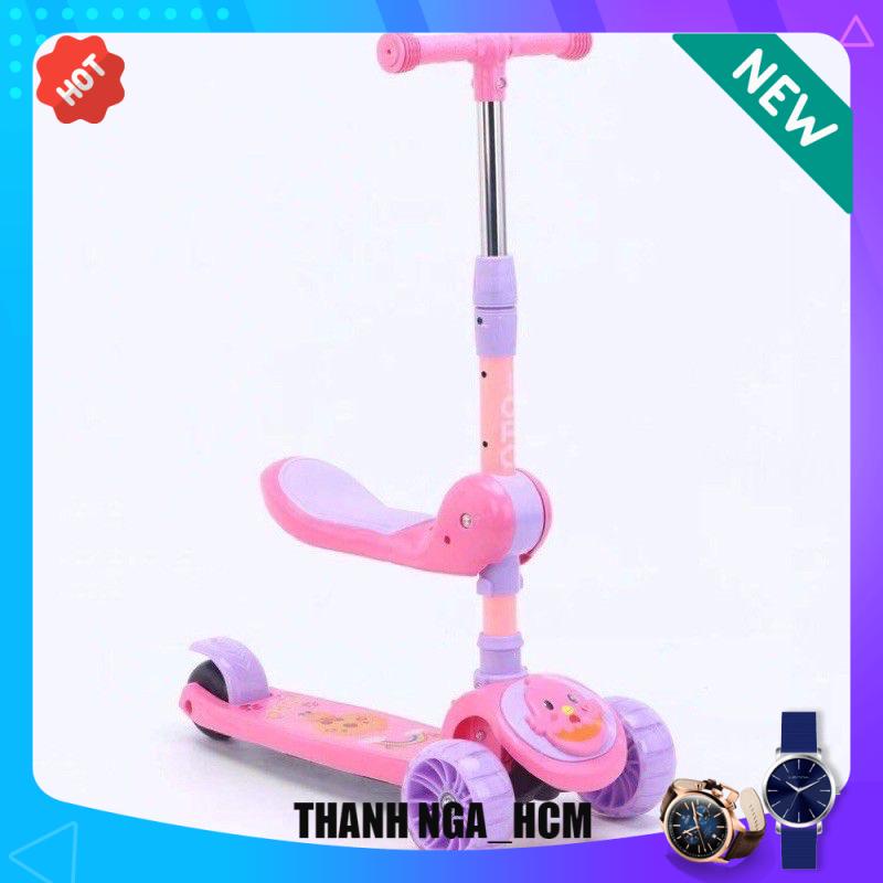 Xe Scooter, Xe Trượt Cho Bé Bánh Có Đèn ,Có Nhạc, có ghế 3 in 1 Chịu Lực 90KG